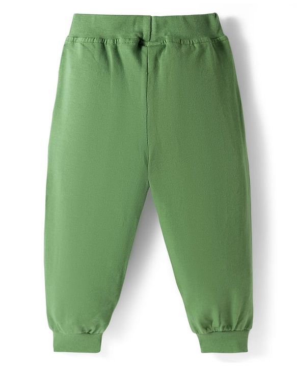 Babyhug Cotton Knit Full Length  Lounge Pant with Lion Patch - Green