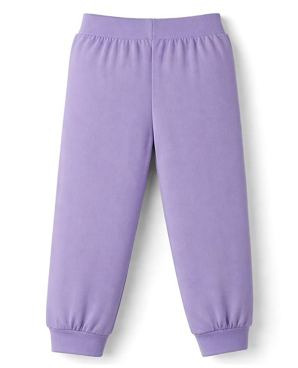 Babyhug Cotton Jersey Knit Full Length Lounge Pants With Rainbow Patch & Bow Applique Pack of 3 - Light Green Pink & Purple