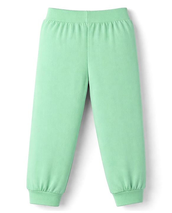 Babyhug Cotton Jersey Knit Full Length Lounge Pants With Rainbow Patch & Bow Applique Pack of 3 - Light Green Pink & Purple