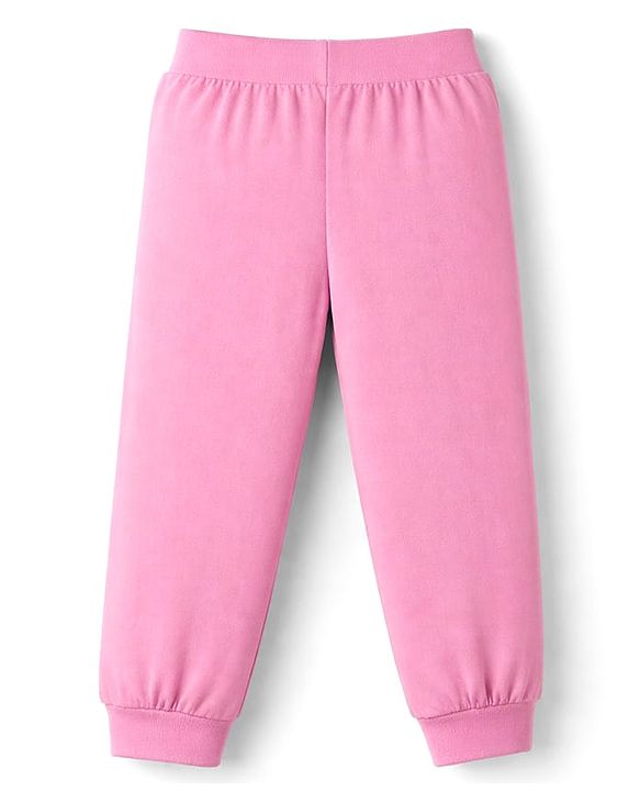 Babyhug Cotton Jersey Knit Full Length Lounge Pants With Rainbow Patch & Bow Applique Pack of 3 - Light Green Pink & Purple