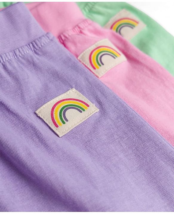 Babyhug Cotton Jersey Knit Full Length Lounge Pants With Rainbow Patch & Bow Applique Pack of 3 - Light Green Pink & Purple