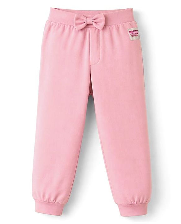 Babyhug Cotton Jersey Knit Full Length Lounge Pants With Text Patch & Bow Applique Pack of 3 - Navy Blue Light & Dark Pink