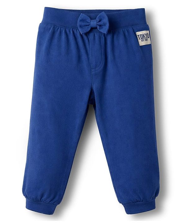 Babyhug Cotton Jersey Knit Full Length Lounge Pants With Text Patch & Bow Applique Pack of 3 - Navy Blue Light & Dark Pink