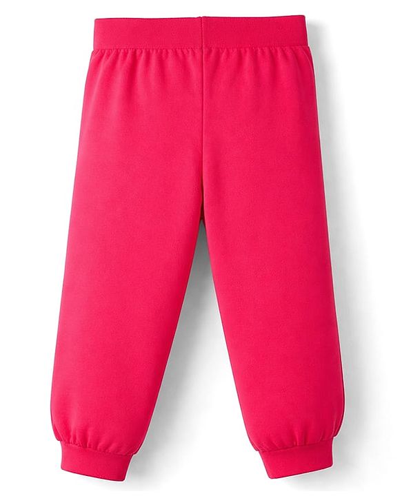 Babyhug Cotton Jersey Knit Full Length Lounge Pants With Text Patch & Bow Applique Pack of 3 - Navy Blue Light & Dark Pink