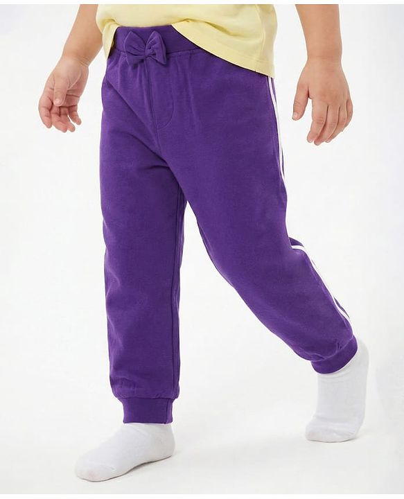 Babyhug Cotton Jersey Knit Full Length Solid Lounge Pants With Bow Applique Pack of 3 - Multicolor