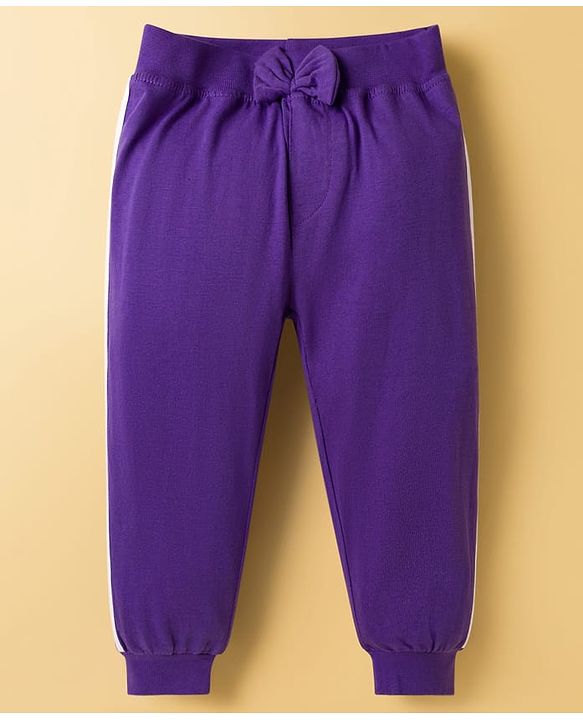 Babyhug Cotton Jersey Knit Full Length Solid Lounge Pants With Bow Applique Pack of 3 - Multicolor