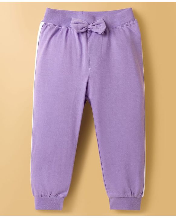Babyhug Cotton Jersey Knit Full Length Solid Lounge Pants With Bow Applique Pack of 3 - Multicolor