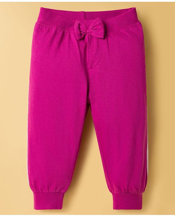 Babyhug Cotton Jersey Knit Full Length Solid Lounge Pants With Bow Applique Pack of 3 - Multicolor