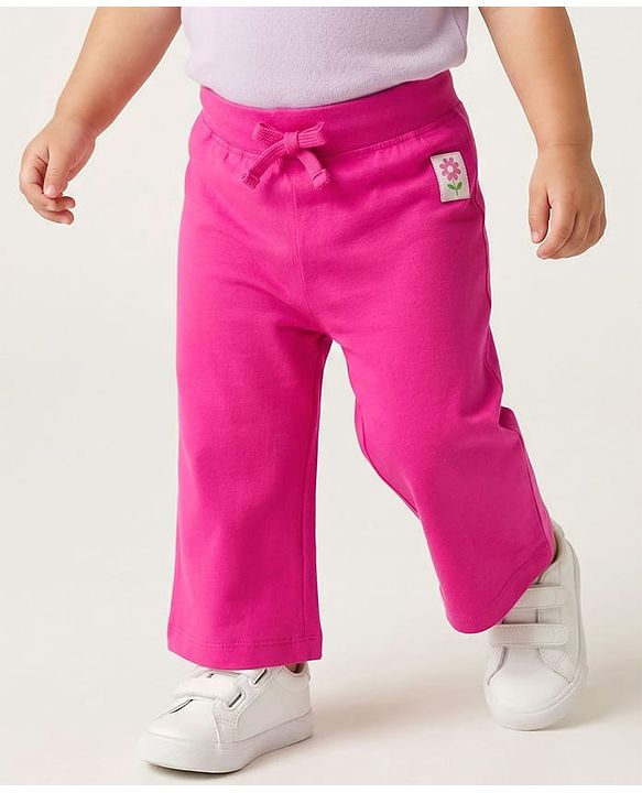 Babyhug Cotton Knit Full Length  Lounge Pant with Floral Print Pack of 3 - Pink & Purple