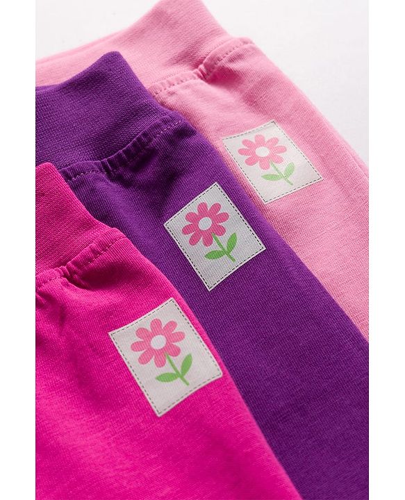 Babyhug Cotton Knit Full Length  Lounge Pant with Floral Print Pack of 3 - Pink & Purple