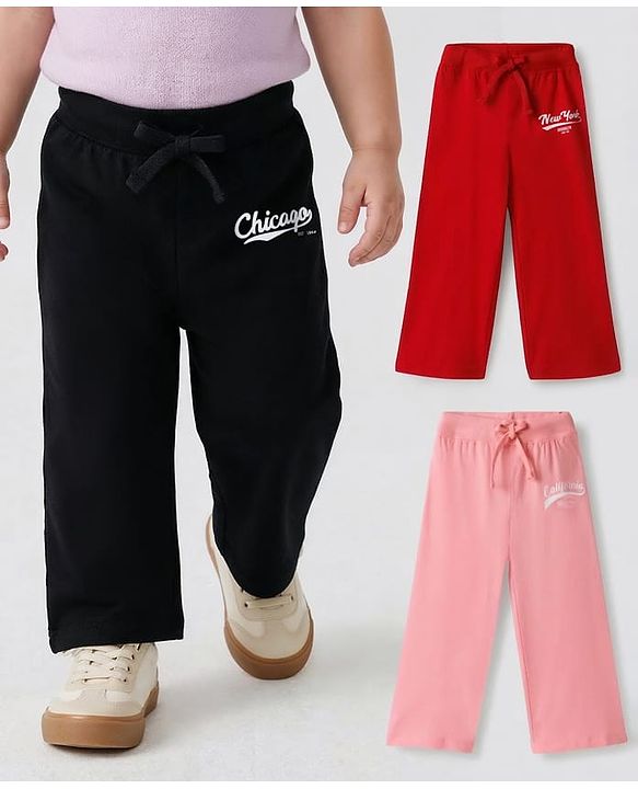 Babyhug Single Jersey Knit Full Length Lounge Pants with City Print Pack of 3 - Multicolor