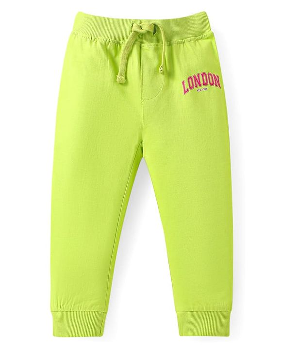 Babyhug Cotton Jersey Knit Full Length Lounge Pants with Text Print Pack of 3 - Orange Green & Pink
