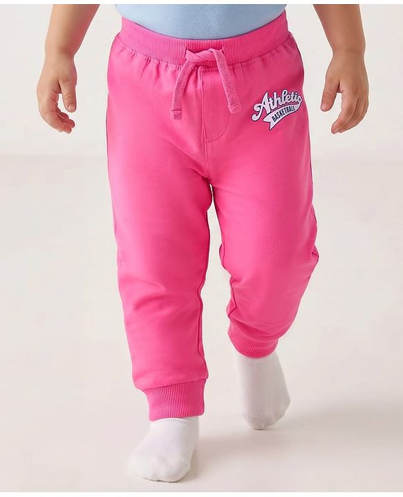 Babyhug Cotton Jersey Knit Full Length Lounge Pants with Text Print Pack of 3 - Orange Green & Pink