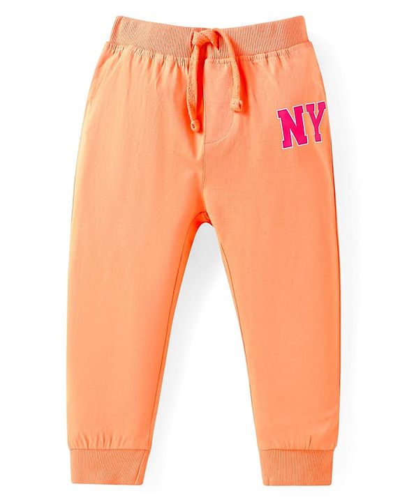 Babyhug Cotton Jersey Knit Full Length Lounge Pants with Text Print Pack of 3 - Orange Green & Pink