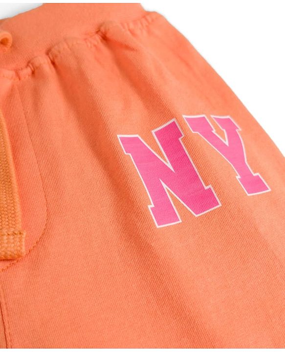 Babyhug Cotton Jersey Knit Full Length Lounge Pants with Text Print Pack of 3 - Orange Green & Pink