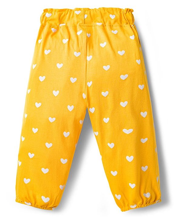 Babyhug Cotton Jersey Knit Full Length Hearts Printed Lounge Pants With Bow Pack Of 3 - Multicolour
