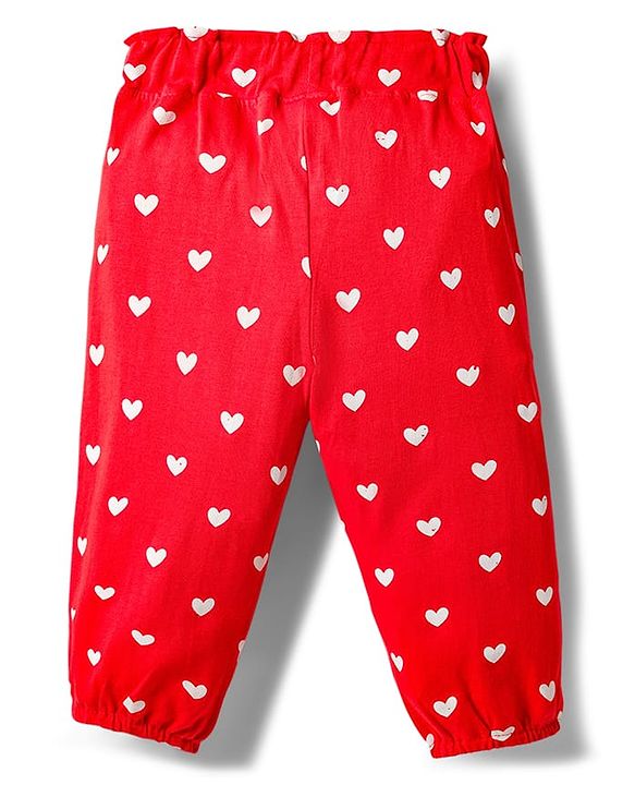 Babyhug Cotton Jersey Knit Full Length Hearts Printed Lounge Pants With Bow Pack Of 3 - Multicolour