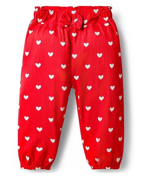 Babyhug Cotton Jersey Knit Full Length Hearts Printed Lounge Pants With Bow Pack Of 3 - Multicolour