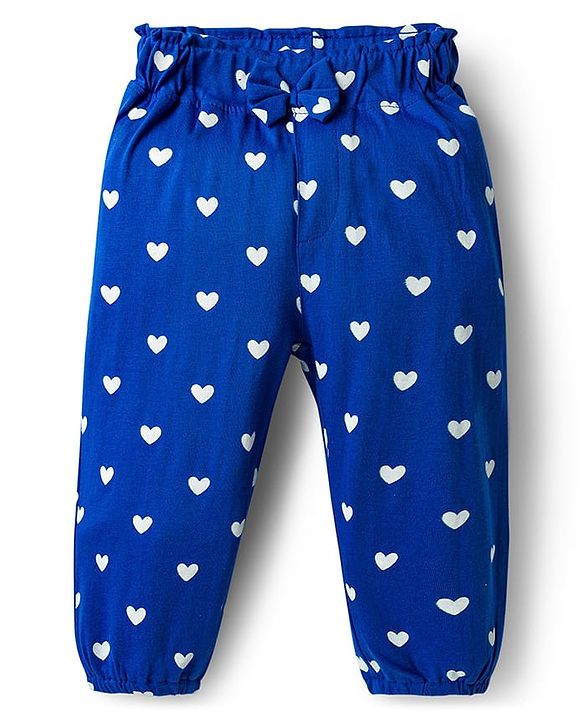 Babyhug Cotton Jersey Knit Full Length Hearts Printed Lounge Pants With Bow Pack Of 3 - Multicolour