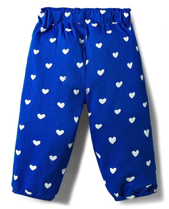 Babyhug Cotton Jersey Knit Full Length Hearts Printed Lounge Pants With Bow Pack Of 3 - Multicolour