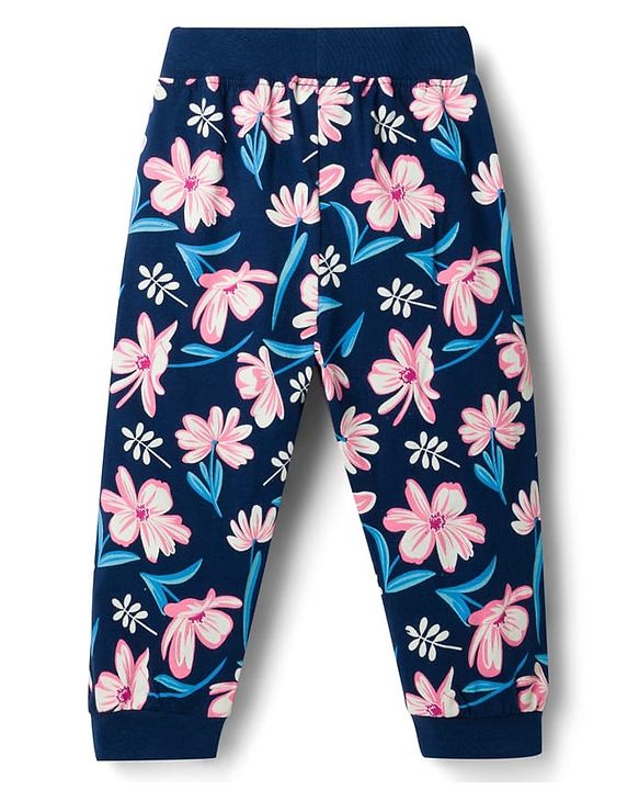 Babyhug Single Jersey Knit Full Length Lounge Pants with Floral & Polka Dot Print Bow Applique Pack of 3 - Multicolor
