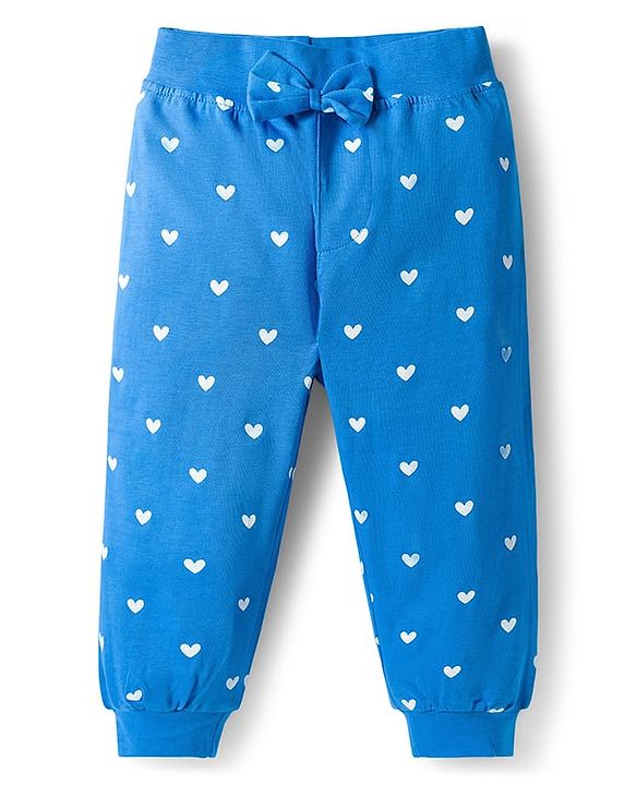 Babyhug Cotton Jersey Knit Full Length Lounge Pants With Floral & Hearts Print With Bow Applique Pack Of 3 - Multicolour