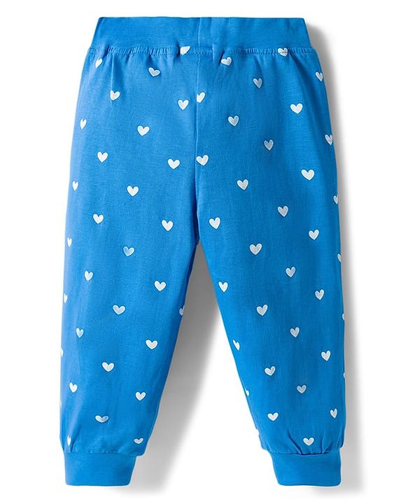 Babyhug Cotton Jersey Knit Full Length Lounge Pants With Floral & Hearts Print With Bow Applique Pack Of 3 - Multicolour