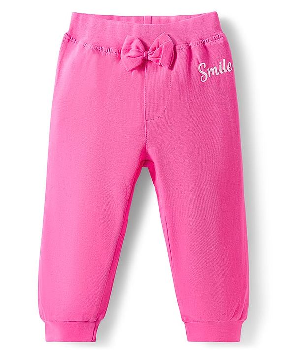 Babyhug Cotton Jersey Knit Full Length Lounge Pants With Floral & Hearts Print With Bow Applique Pack Of 3 - Multicolour