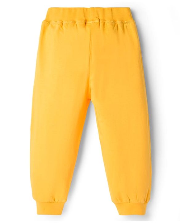 Babyhug Cotton Knit Full Length Lounge Pants with Tropical Theme Print & Bow Applique Pack of 3 - Yellow Pink & Navy Blue