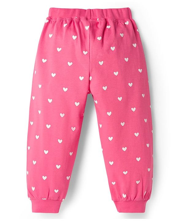 Babyhug Cotton Knit Full Length Lounge Pants with Tropical Theme Print & Bow Applique Pack of 3 - Yellow Pink & Navy Blue