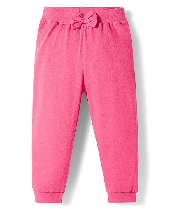 Babyhug Cotton Jersey Knit Full Length Lounge Pant With Floral Print Pack Of 2 - Navy Blue & Pink
