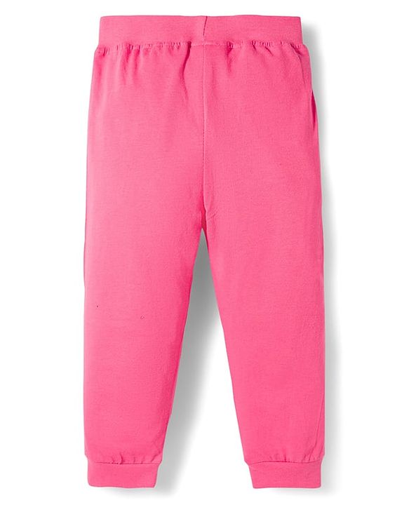 Babyhug Cotton Jersey Knit Full Length Lounge Pant With Floral Print Pack Of 2 - Navy Blue & Pink