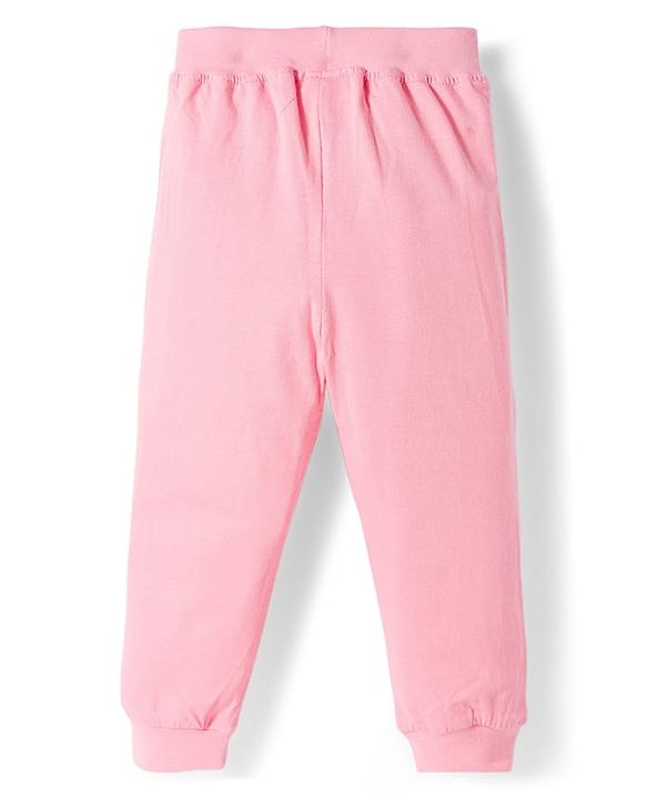 Babyhug Cotton Jersey Knit Full Length Lounge Pant With Heart Print Pack Of 2 - Red & Pink