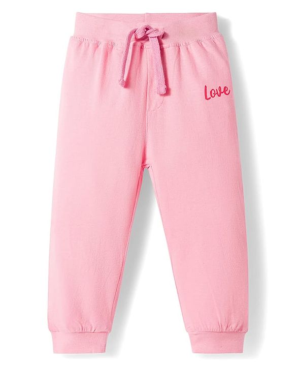 Babyhug Cotton Jersey Knit Full Length Lounge Pant With Heart Print Pack Of 2 - Red & Pink