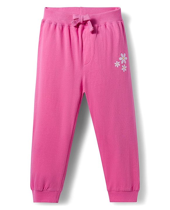 Babyhug Cotton Knit Full Length Lounge Pant With Floral Print Pack Of 2 - Pink & Yellow