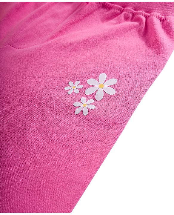 Babyhug Cotton Knit Full Length Lounge Pant With Floral Print Pack Of 2 - Pink & Yellow
