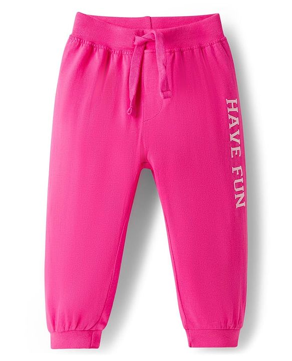 Babyhug Cotton Knit Full Length Lounge Pants with Floral & Text Print Pack of 2 - Multicolour