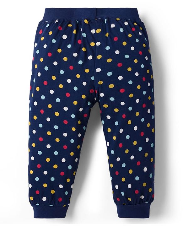 Babyhug Cotton Knit Full Length Lounge Pants with Polka Dots Pack of 2 - Navy Blue & Pink