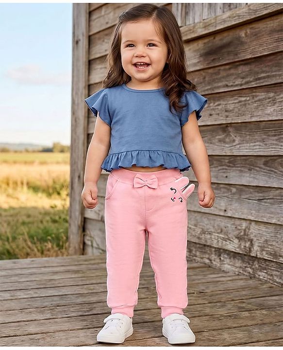 Babyhug Looper Knit Full Length Lounge Pant With Bunny Applique - Pink