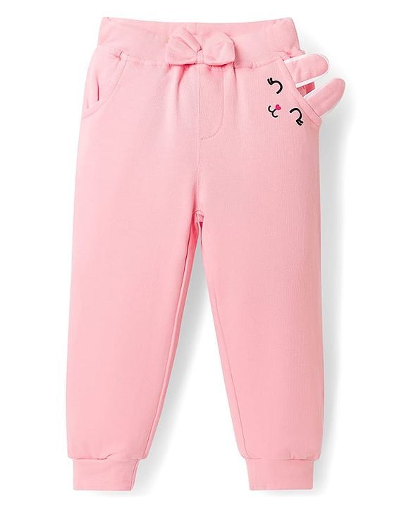 Babyhug Looper Knit Full Length Lounge Pant With Bunny Applique - Pink