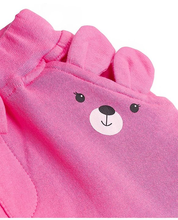 Babyhug Cotton Jersey Knit Full Length Lounge Pant With Animal Print & Bow Applique - Pink