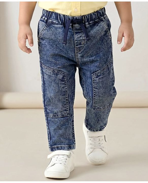 Babyhug Full Length Washed Denim Jeans With Stretch - Blue