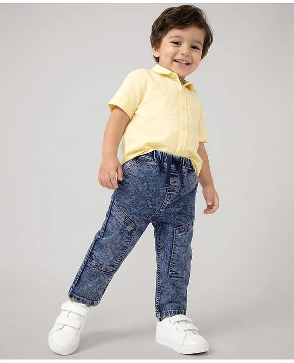 Babyhug Full Length Washed Denim Jeans With Stretch - Blue