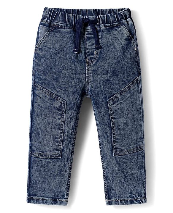 Babyhug Full Length Washed Denim Jeans With Stretch - Blue