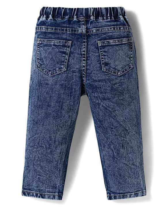 Babyhug Full Length Washed Denim Jeans With Stretch - Blue