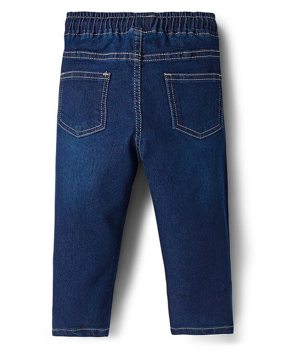 Babyhug Denim Full Length Jeans With Stretch & Tape Detailing - Navy Blue
