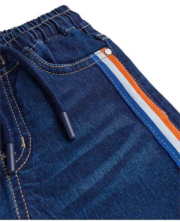 Babyhug Denim Full Length Jeans With Stretch & Tape Detailing - Navy Blue