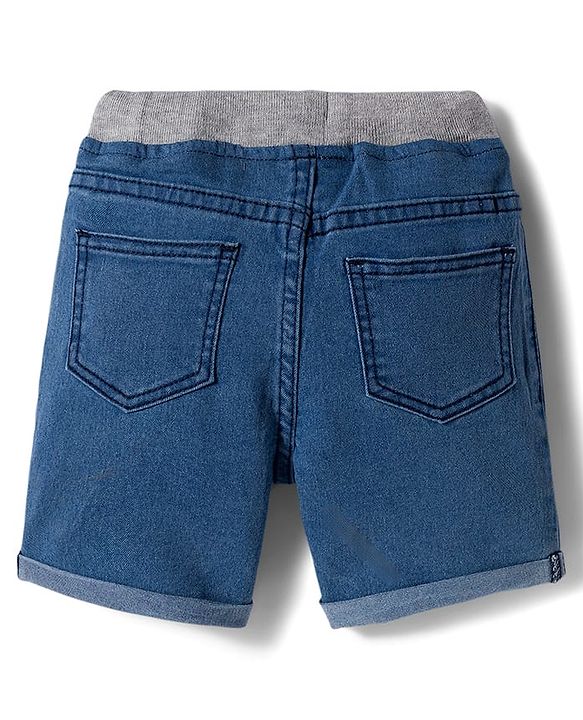 Babyhug Mid Thigh Washed Denim Shorts With Stretch - Blue