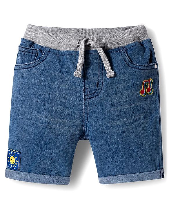 Babyhug Mid Thigh Washed Denim Shorts With Stretch - Blue
