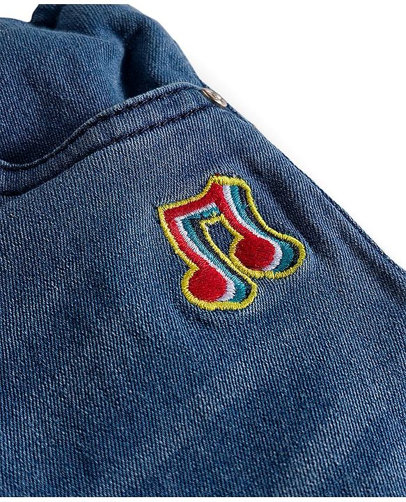 Babyhug Mid Thigh Washed Denim Shorts With Stretch - Blue